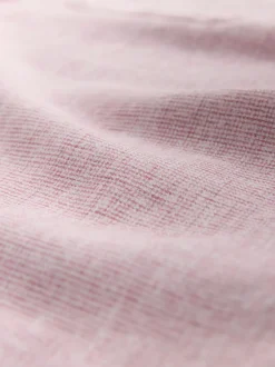 Rose - Col grand-père. - Chemise à manches courtes en lin et coton mélangés