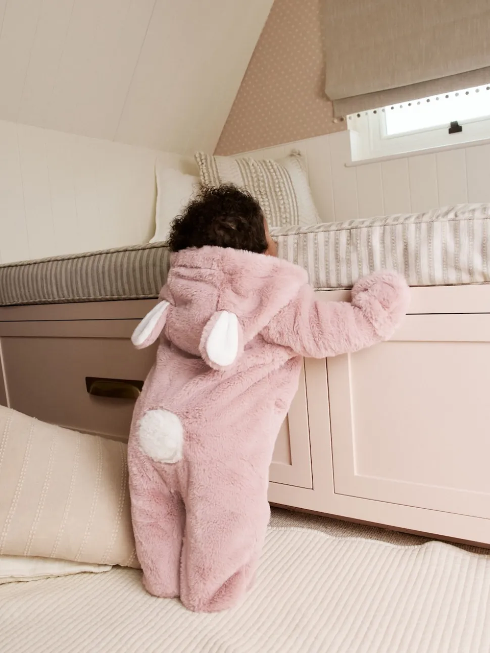 Rose - Combinaison lapin bébé en fausse fourrure (0mois-2ans)