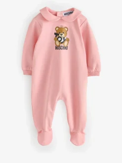 Rose - Dors-bien Moschino bébé à logo, bonnet et bavoir avec coffret cadeau