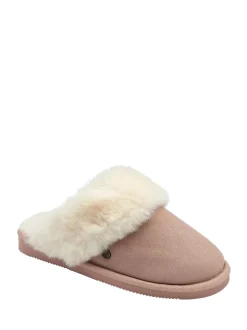Rose - Dunlop Chaussons mules en faux daim col en fourrure