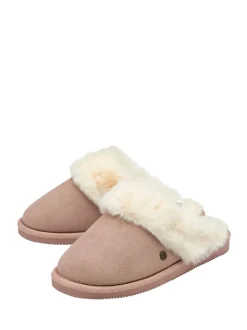 Rose - Dunlop Chaussons mules en faux daim col en fourrure