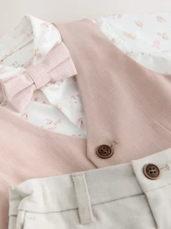 Rose - Ensemble gilet, chemise, short et cravate (3mois9ans)