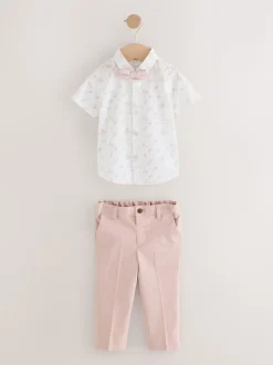 Rose - Ensemble pantalon blazer et nœud papillon (3mois à9ans)