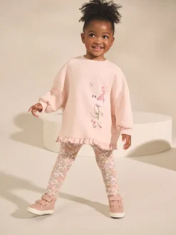 Rose à fleurs fée - Ensemble Sweat-shirt et Leggings à ourlet à volants (3mois-7ans)