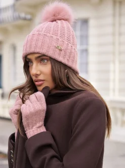 Rose - Gants Lipsy Shimmer en maille côtelée