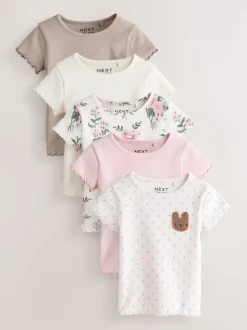 Rose - Hauts côtelés à manches courtes Lot 5 (3mois7ans)