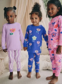 Rose / Lilas Fleuri - Lot de 3 pyjamas confortables (9mois à10ans)
