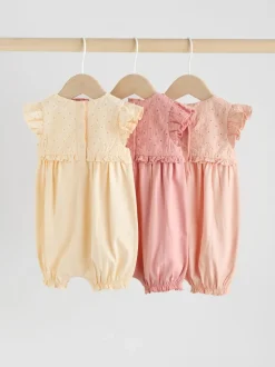 Rose - Lot de 3 barboteuses imprimées bébé