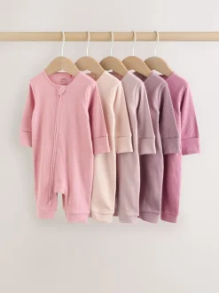 Rose - Lot de 5 dors-bien sans pieds zippés pour bébé (0mois3ans)