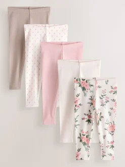 Rose - Lot de 5 leggings côtelés (3mois-7ans)