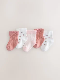 Rose - Lot de 5 paires de Chaussettes BÉBÉ Ditsy Torsade (0mois-2ans)