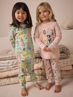 Rose - Lot de 2 pyjamas Snuggle à manches longues princesse Disney 100 % coton (9mois-10ans)