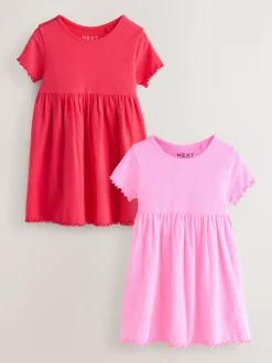 Rose - Lot de 2 robes côtelées à manches courtes (3mois7ans)