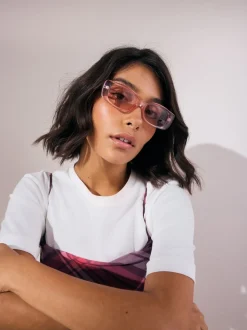 Rose - Lunettes de soleil rectangulaires fines