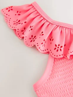 Rose - Maillot de bain brodé à volants (3-16ans)