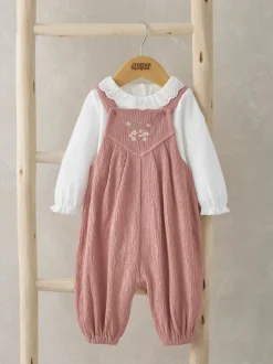 Rose - Mamas & Papas Ensemble salopette et body rose 100% coton effet froissé