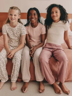 Rose à petites fleurs - Lot de 3Joggings pyjama (3-16ans)