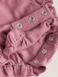 Rose à pois et rayures tonales - Lot de 4 barboteuses à épaules volantées pour bébé