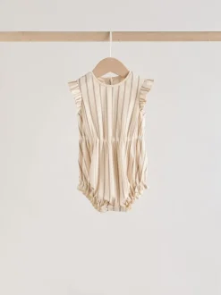 Rose à pois et rayures tonales - Lot de 4 barboteuses à épaules volantées pour bébé