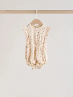 Rose à pois et rayures tonales - Lot de 4 barboteuses à épaules volantées pour bébé