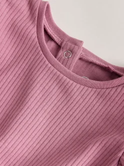 Rose à pois et rayures tonales - Lot de 4 barboteuses à épaules volantées pour bébé