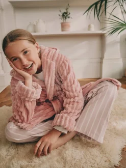 Rose - Robe de chambre en velours côtelé en polaire (5-16ans)