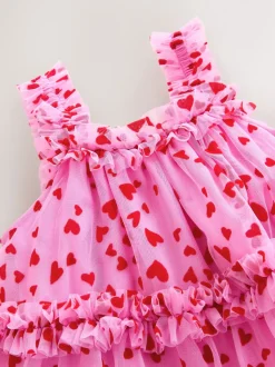 Rose - Robe de fête en maille à volants cœur (3-16ans)