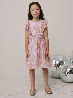 Rose - Robe de soirée à volants fleuris (3-16ans)