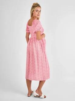 Rose - Robe mi-longue JoJo Maman bébé Imprimé froncée à petites fleurs