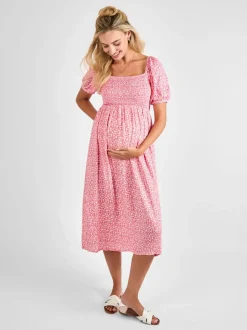 Rose - Robe mi-longue JoJo Maman bébé Imprimé froncée à petites fleurs