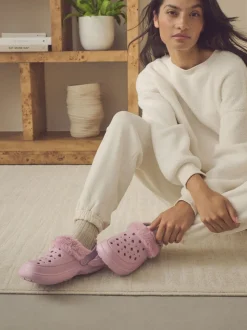 Rose - Sabots doublés de fausse fourrure chaussons femme