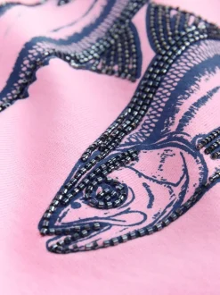 Rose - Sweat-shirt graphique avec perles et poisson