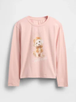 Rose avec chien - T-shirt graphique Gap décontracté (4-13ans) (4-13ans)
