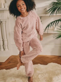 Rose avec nœud - Ensemble pyjama en jacquard en polaire 2 pièces (2-16ans)