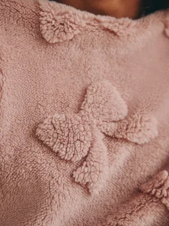 Rose avec nœud - Ensemble pyjama en jacquard en polaire 2 pièces (2-16ans)