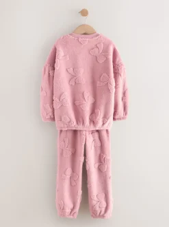 Rose avec nœud - Ensemble pyjama en jacquard en polaire 2 pièces (2-16ans)