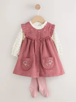 Rose brodé - Ensemble body et collants à manches longues en velours côtelé pour bébé (0mois-2ans)