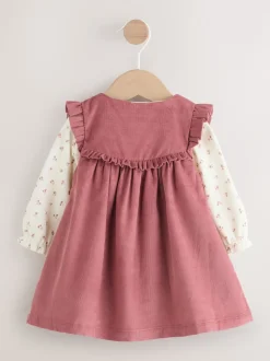 Rose brodé - Ensemble body et collants à manches longues en velours côtelé pour bébé (0mois-2ans)