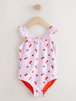 Rose cerise vichy - Maillot de bain à volants (3-16ans)