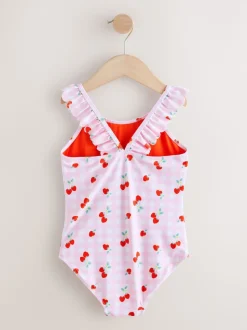 Rose cerise vichy - Maillot de bain à volants (3-16ans)