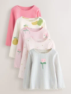 Rose clair - Lot de 5 hauts côtelés à manches longues (3mois-7ans)