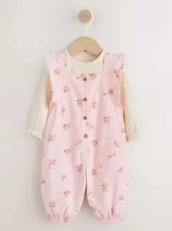 Rose clair à petites fleurs - Body à manches longues et salopette en velours côtelé imprimé bébé Ensemble 2 pièces (0mois-2ans)
