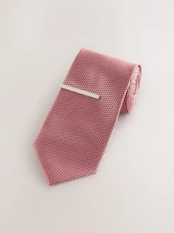 Rose corail - Cravate texturée avec pince à cravate