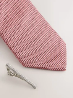 Rose corail - Cravate texturée avec pince à cravate