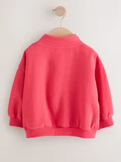 Rose corail - Sweat-shirt à col zippé (3mois-7ans)