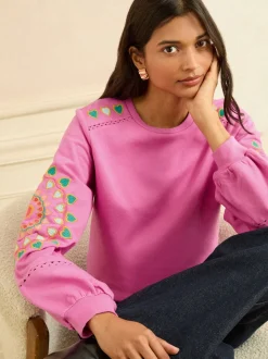 Rose Cœur Ric Rac - Sweat-shirt brodé Love & Roses
