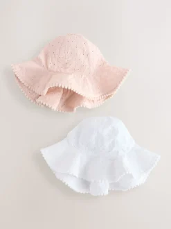 Rose et blanc - Broderie 2pk Bébé chapeau (0mois-2ans)
