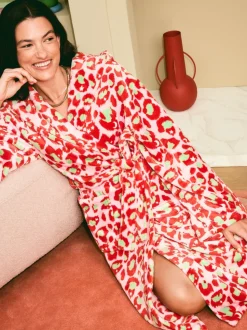 Rose et vert - Peignoir Eleanor Bowmer en polaire imprimé léopard