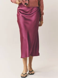 Rose foncé - Jupe Midi Satin