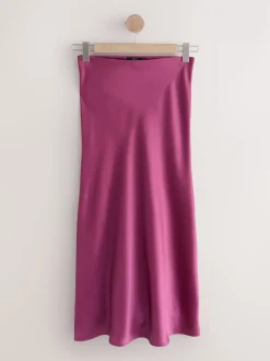 Rose foncé - Jupe Midi Satin